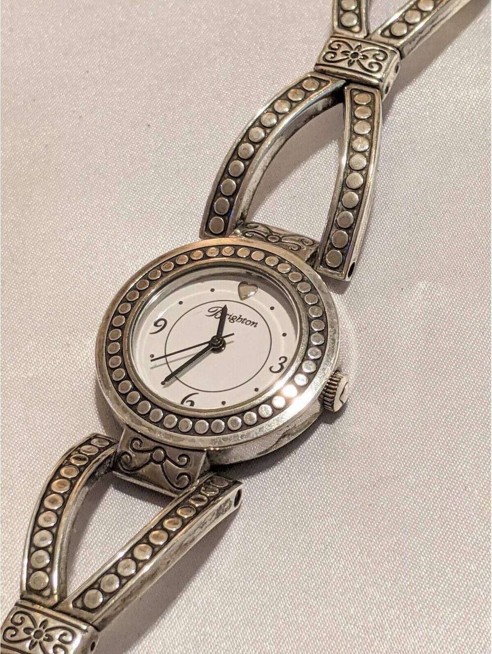 Brighton TEMPLE CITY Women's Quartz Watch Round Face Retired 6.5"  Silver Plated